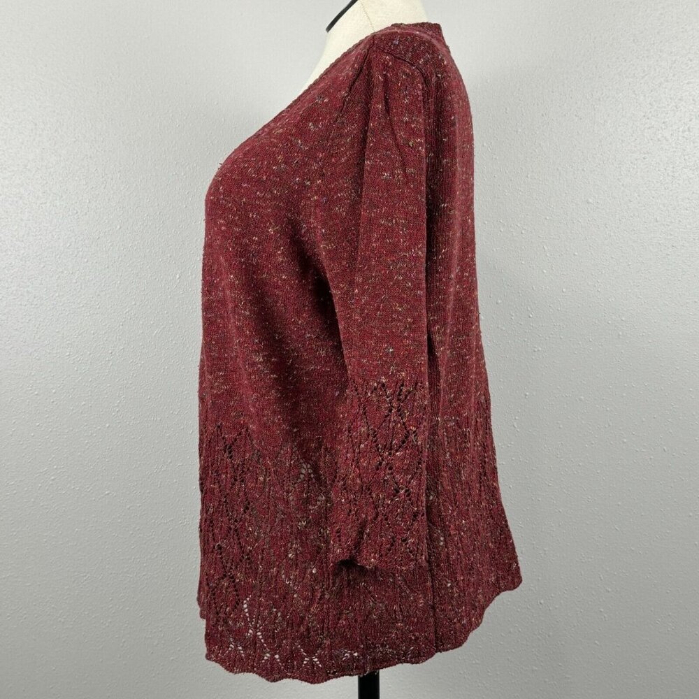 CJ Banks Cardigan Sweater Womens Sz 1X Rust Burgundy One Button 3/4 Sleeve Lace - Picture 2 of 16